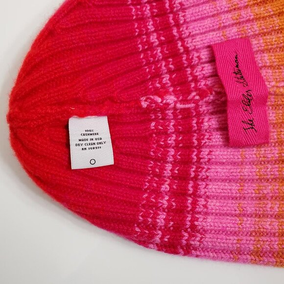 The Elder Statesman Morphe Ribbed Striped Knit Cashmere Beanie Hat Pink Colorful - Picture 7 of 9